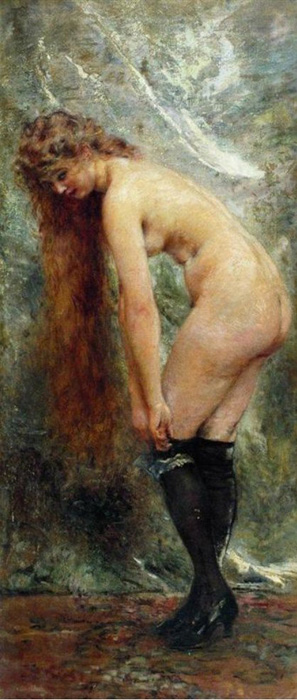 woman in black stockins